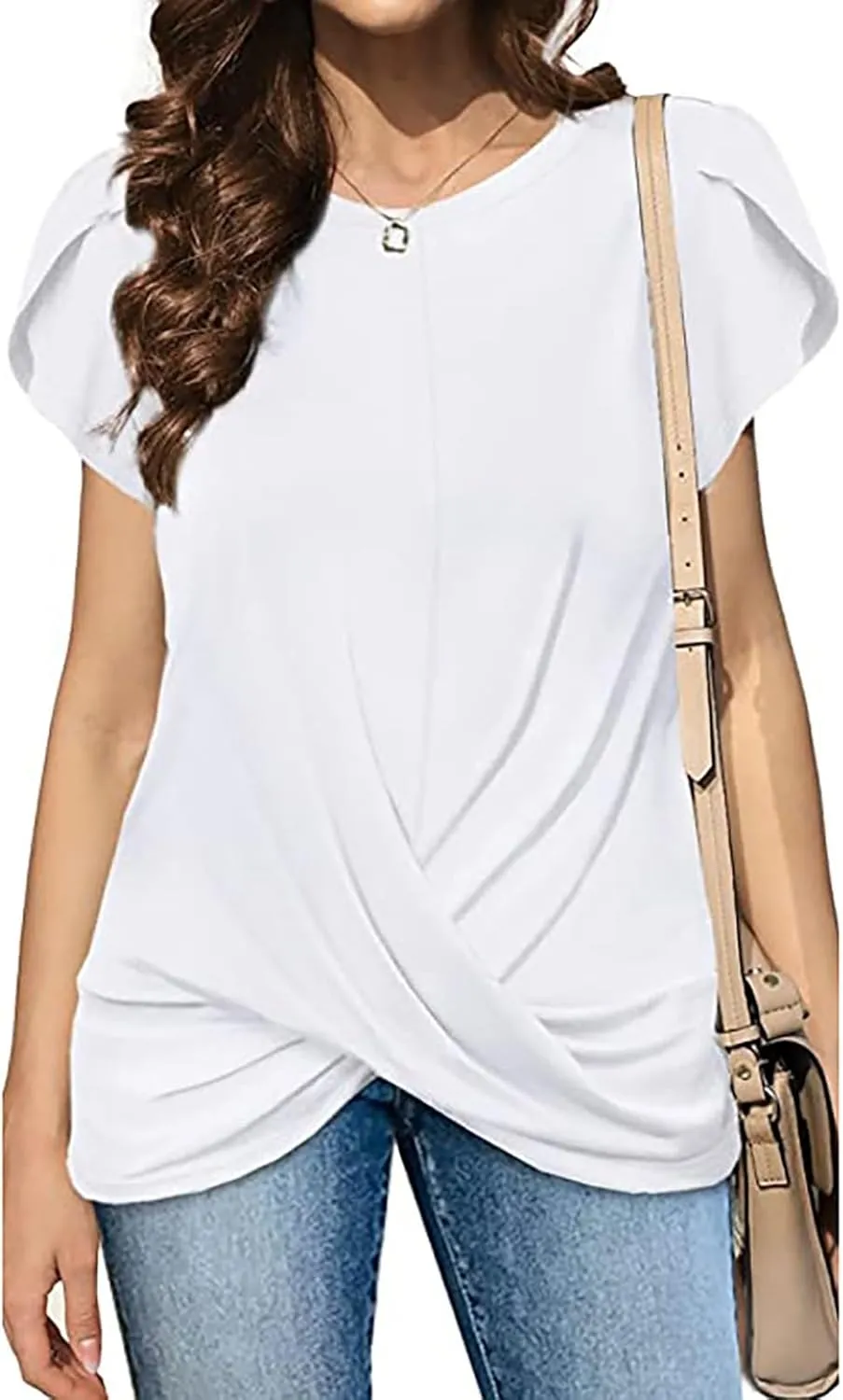 Women's Comfy Casual Summer Tops Short Sleeve V Neck Blouses T Shirts Twist Knot Basic Tees