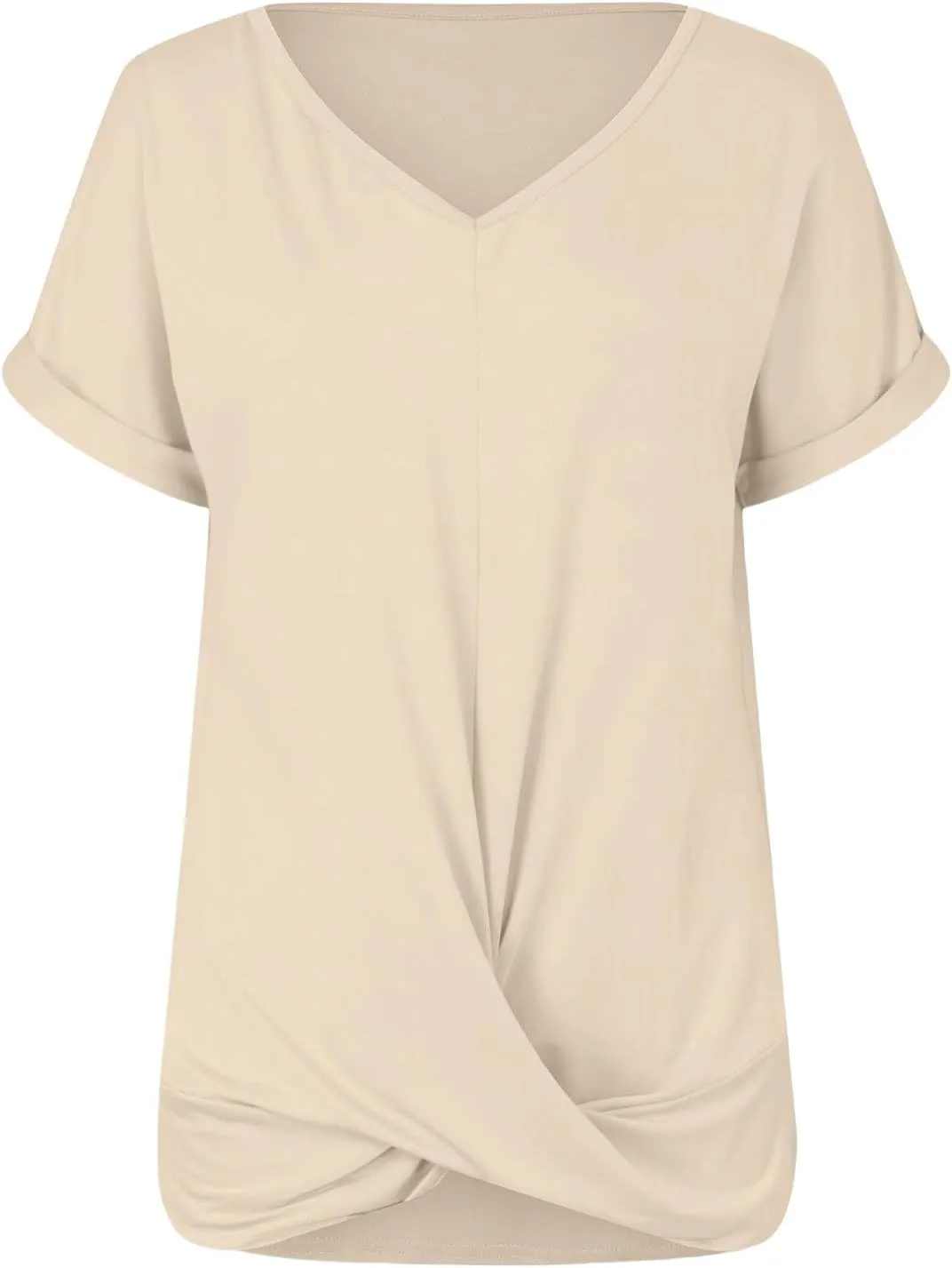 Women's Comfy Casual Summer Tops Short Sleeve V Neck Blouses T Shirts Twist Knot Basic Tees