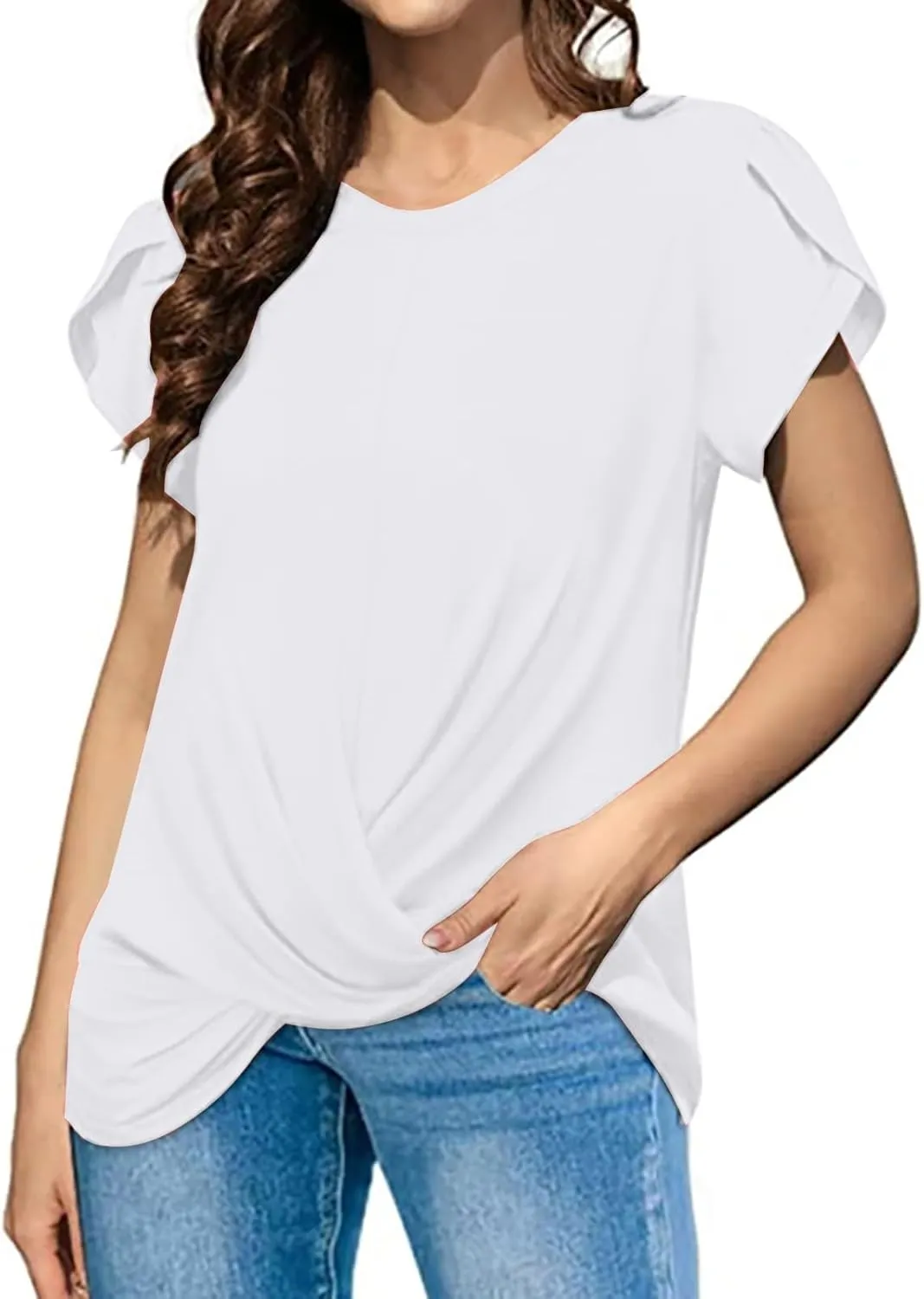 Women's Comfy Casual Summer Tops Short Sleeve V Neck Blouses T Shirts Twist Knot Basic Tees