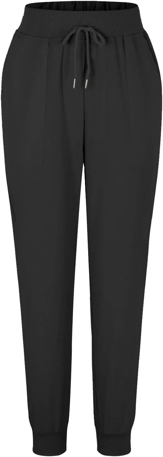 Womens Cotton Linen Tapered Pants Summer Drawstring Elastic Waist Pants Casual Trousers with Pockets