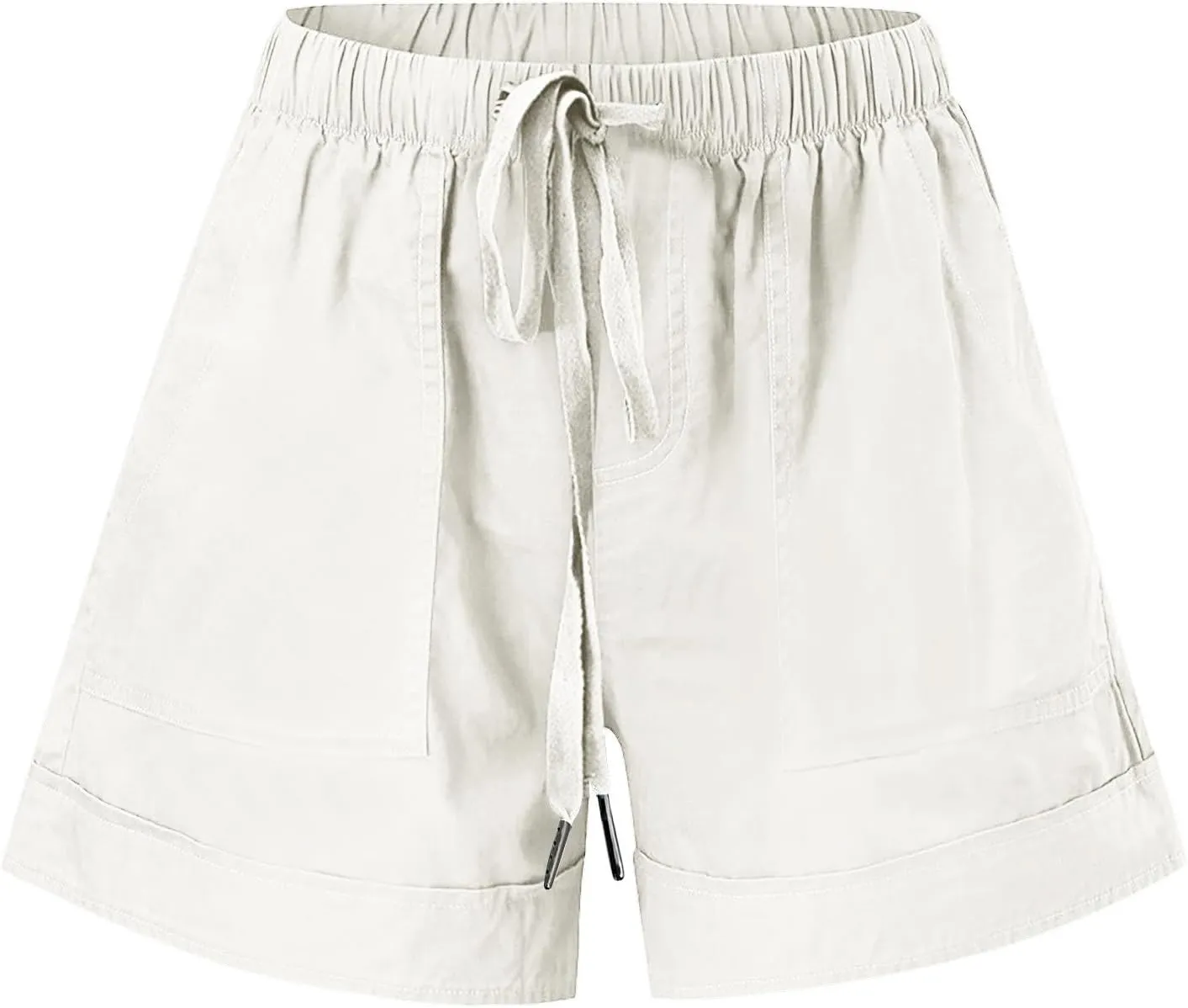 Womens Drawstring Shorts Summer Elastic Waist Casual Lightweight Pants with Pocket Solid Color Workout Trendy Shorts