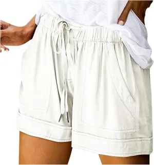 Womens Drawstring Shorts Summer Elastic Waist Casual Lightweight Pants with Pocket Solid Color Workout Trendy Shorts