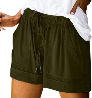 Womens Drawstring Shorts Summer Elastic Waist Casual Lightweight Pants with Pocket Solid Color Workout Trendy Shorts