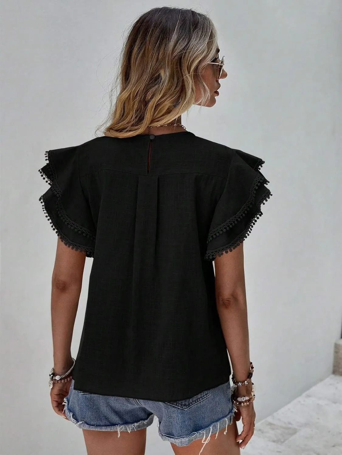 Women's Dressy Casual Tops Business Work Blouses Linen Shirts Cap Sleeve Crew Neck Tshirt Basic Tees