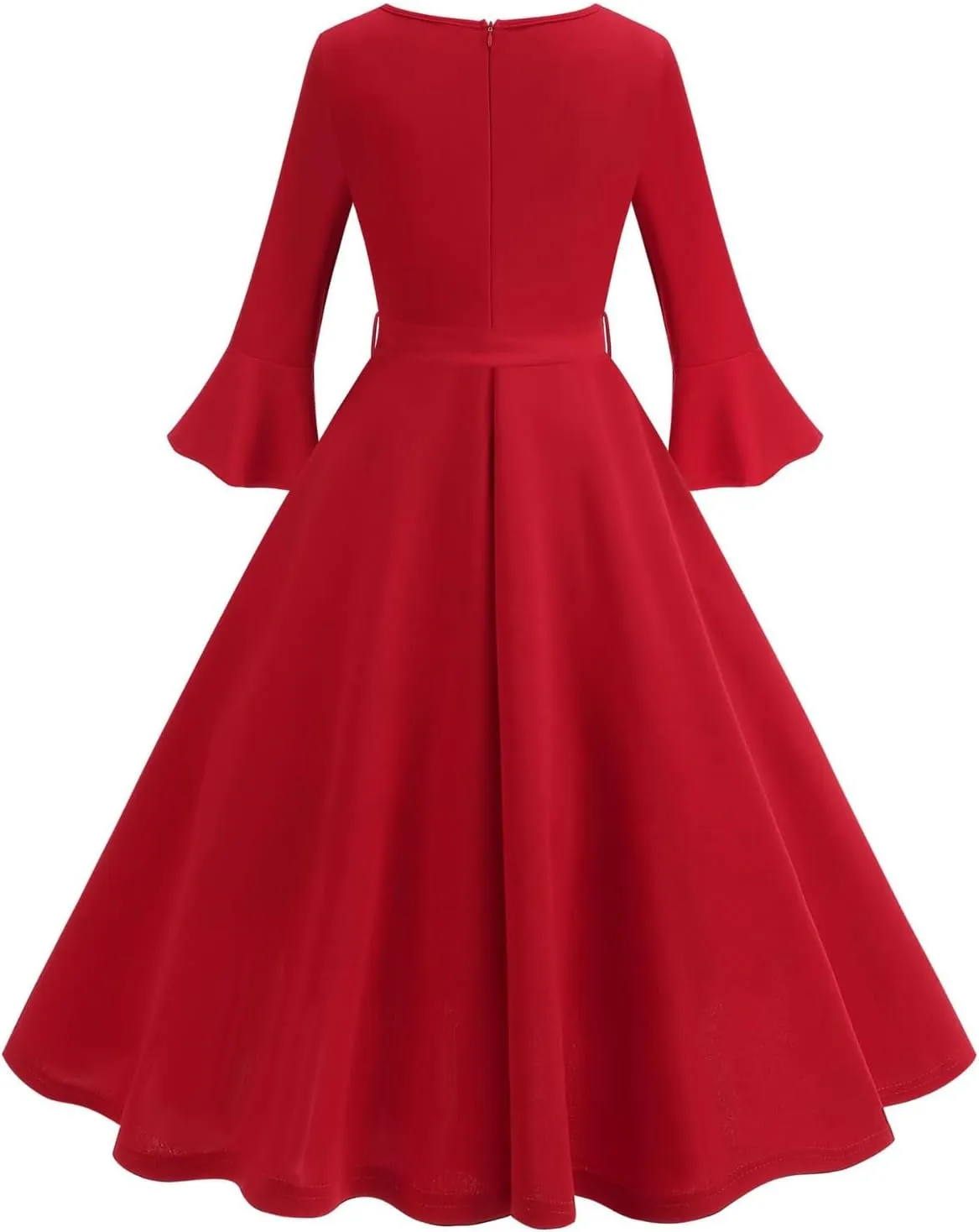 Women's Elegant Bell Sleeve Cocktail Party Dresses for Wedding Guest Fit Flare Swing Hem Midi Evening Dress 2025