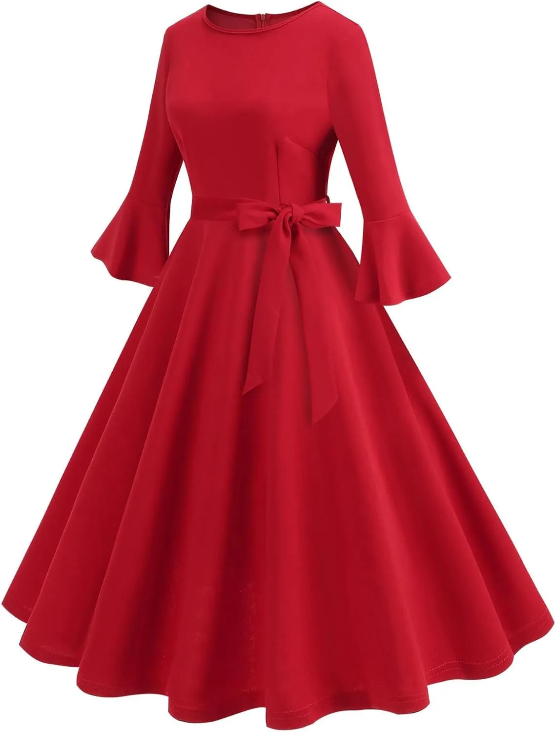 Women's Elegant Bell Sleeve Cocktail Party Dresses for Wedding Guest Fit Flare Swing Hem Midi Evening Dress 2025
