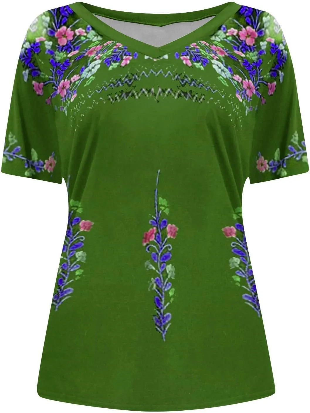 Women's Embroidered Tops Mexican Print Shirt V Neck Summer Casual Top Short Sleeve Tunic Tees Loose Blouses