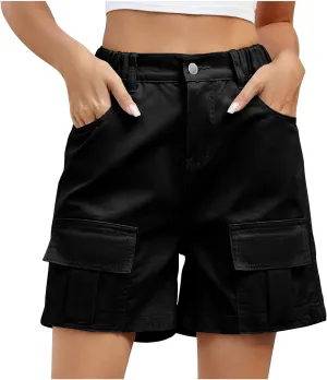 Womens High Waisted Jean Shorts Drawstring Waist Denim Shorts Casual Wide Leg Shorts Stretchy Cargo Jean Shorts