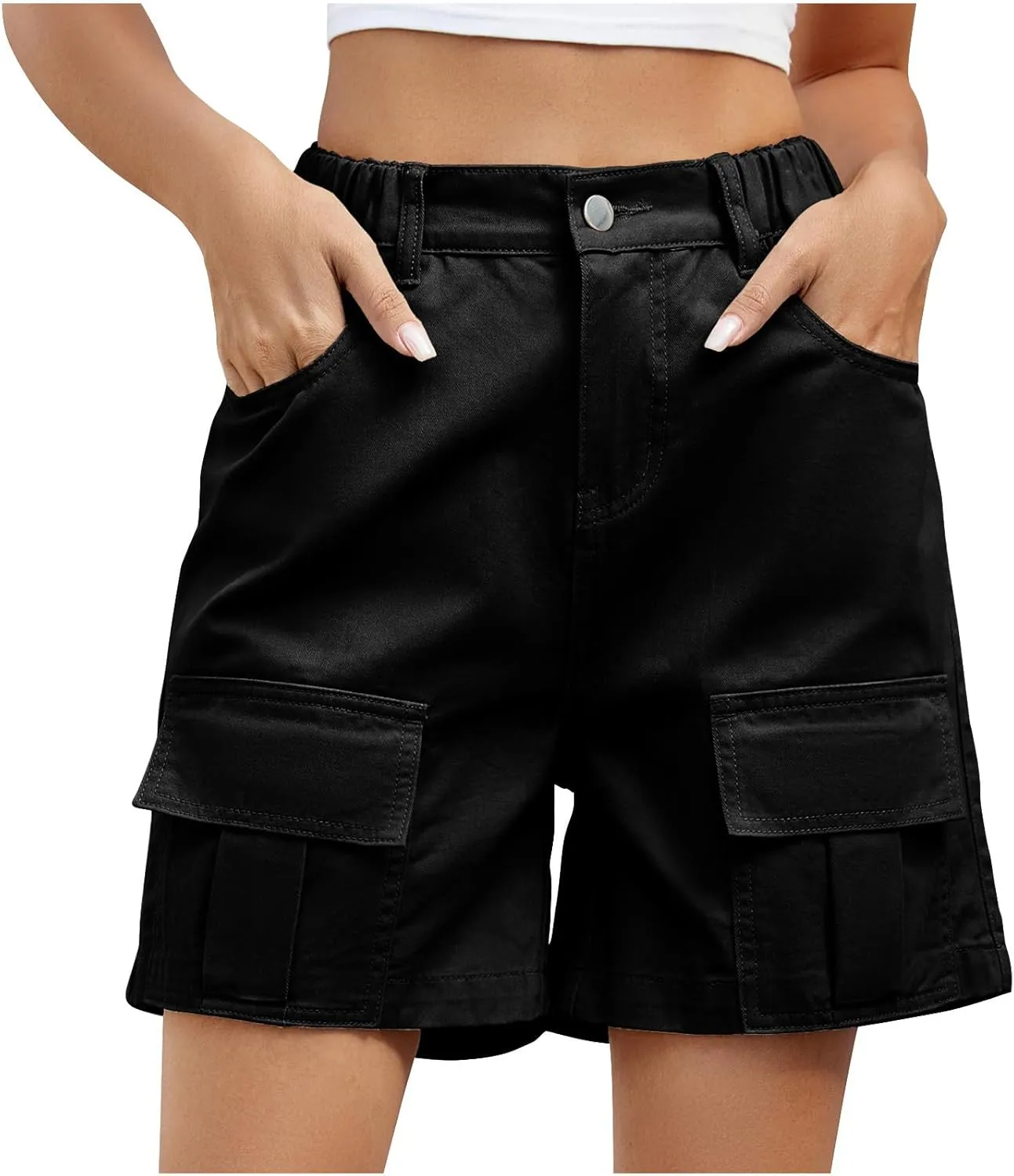 Womens High Waisted Jean Shorts Drawstring Waist Denim Shorts Casual Wide Leg Shorts Stretchy Cargo Jean Shorts