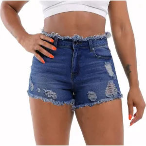 Womens High Waisted Skinny Stretchy Denim Shorts Casual Summer Frayed Raw Hem Distressed Ripped Jeans Hot Shorts