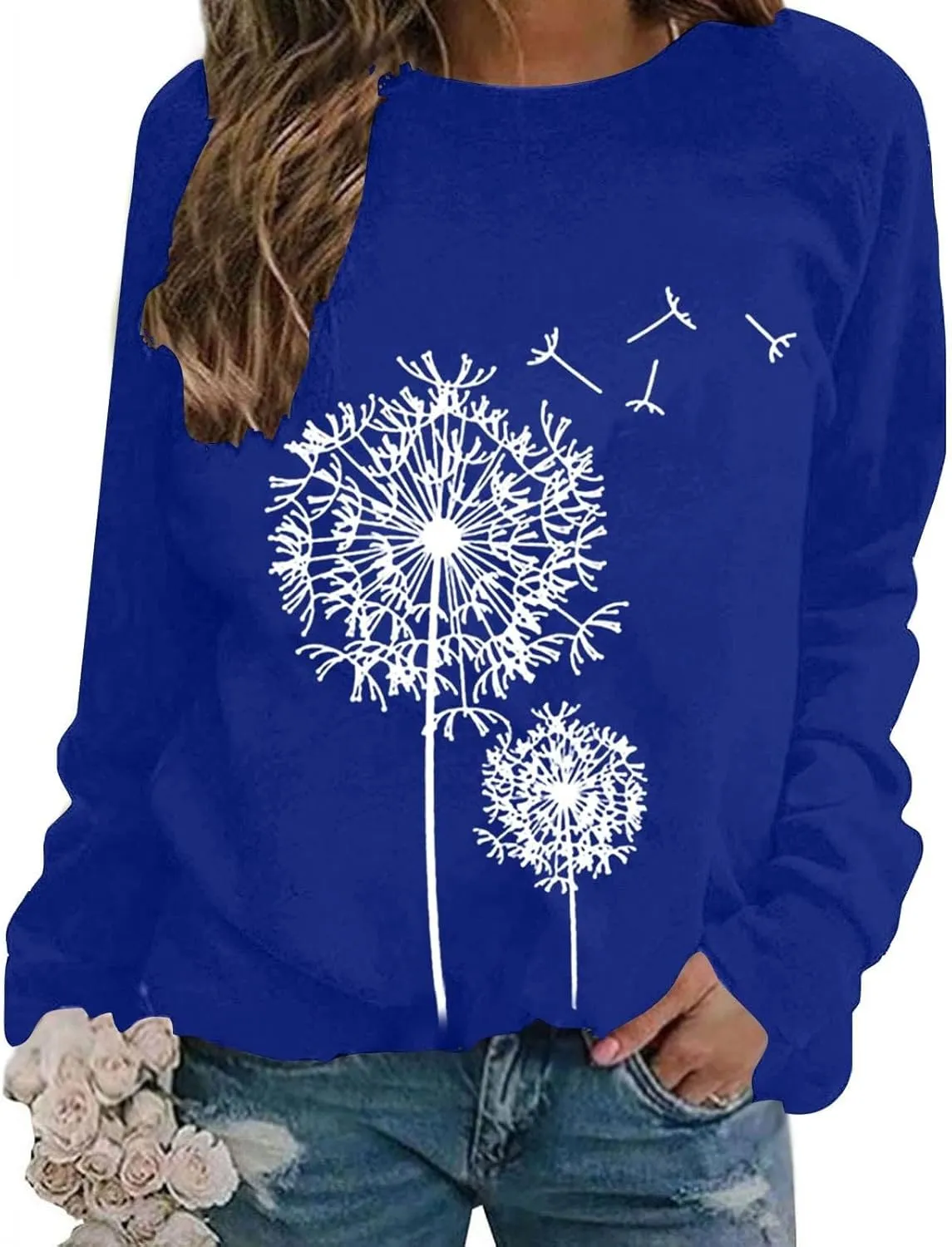 Womens Hoodies Crewneck Oversized Sweatshirts Dandelion Graphic Sweater Pullover Fall Fashion Clothes for Teen Girls