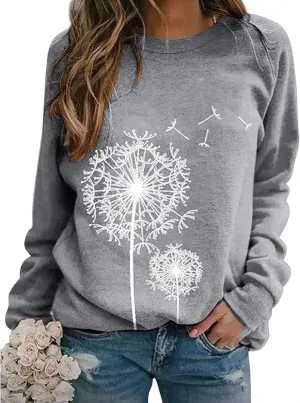 Womens Hoodies Crewneck Oversized Sweatshirts Dandelion Graphic Sweater Pullover Fall Fashion Clothes for Teen Girls