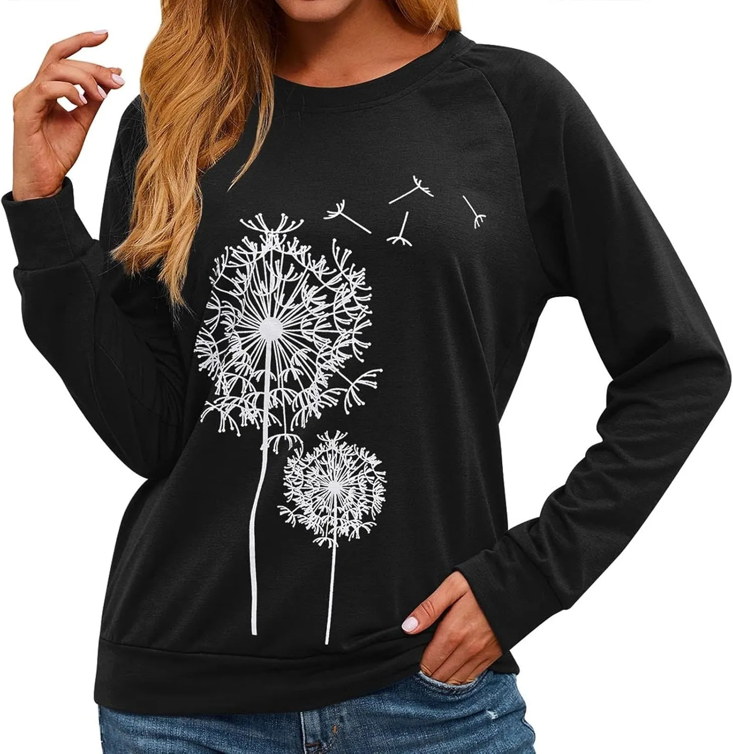 Womens Hoodies Crewneck Oversized Sweatshirts Dandelion Graphic Sweater Pullover Fall Fashion Clothes for Teen Girls