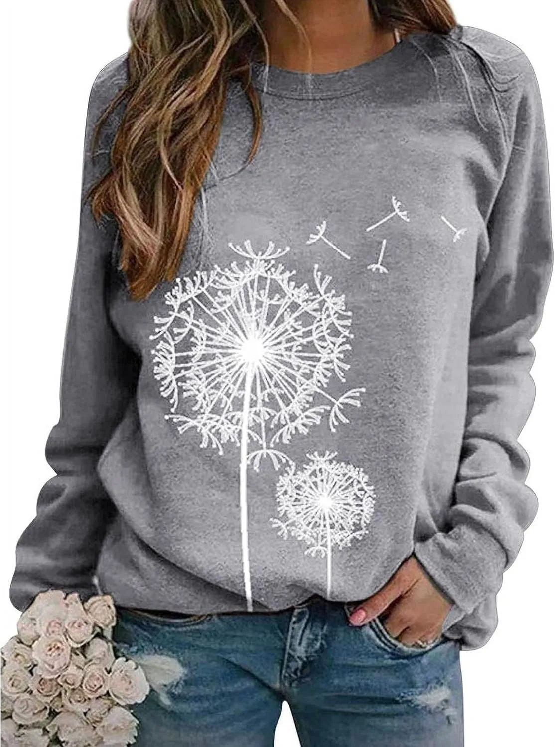 Womens Hoodies Crewneck Oversized Sweatshirts Dandelion Graphic Sweater Pullover Fall Fashion Clothes for Teen Girls