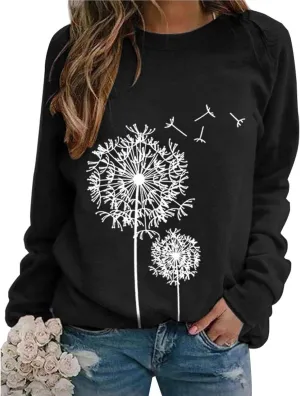 Womens Hoodies Crewneck Oversized Sweatshirts Dandelion Graphic Sweater Pullover Fall Fashion Clothes for Teen Girls