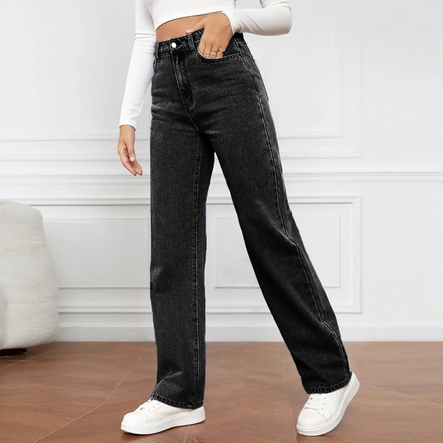 Women's Jeans Trendy High Waisted Jeans Stretch Straight Leg Jeans with Pockets