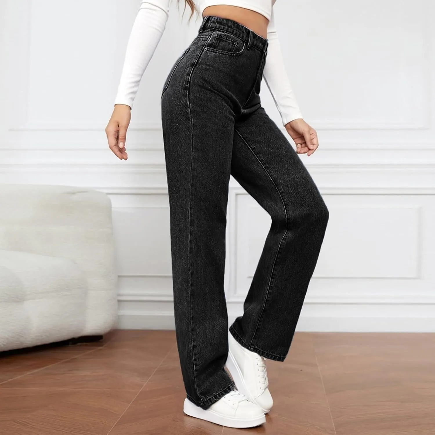 Women's Jeans Trendy High Waisted Jeans Stretch Straight Leg Jeans with Pockets