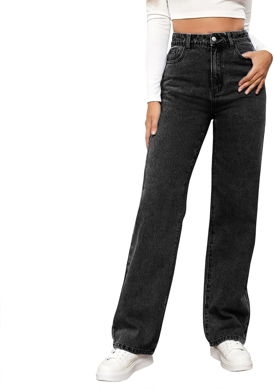Women's Jeans Trendy High Waisted Jeans Stretch Straight Leg Jeans with Pockets