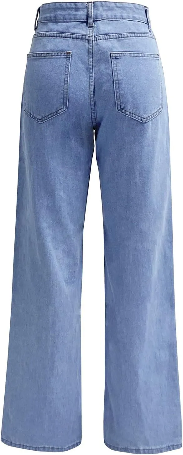 Women's Jeans Trendy High Waisted Jeans Stretch Straight Leg Jeans with Pockets