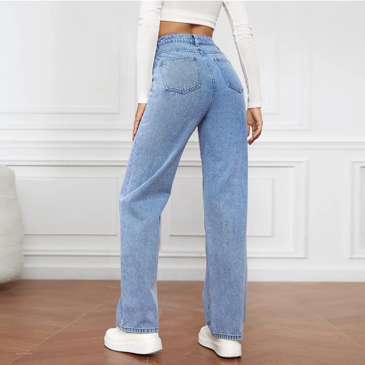 Women's Jeans Trendy High Waisted Jeans Stretch Straight Leg Jeans with Pockets
