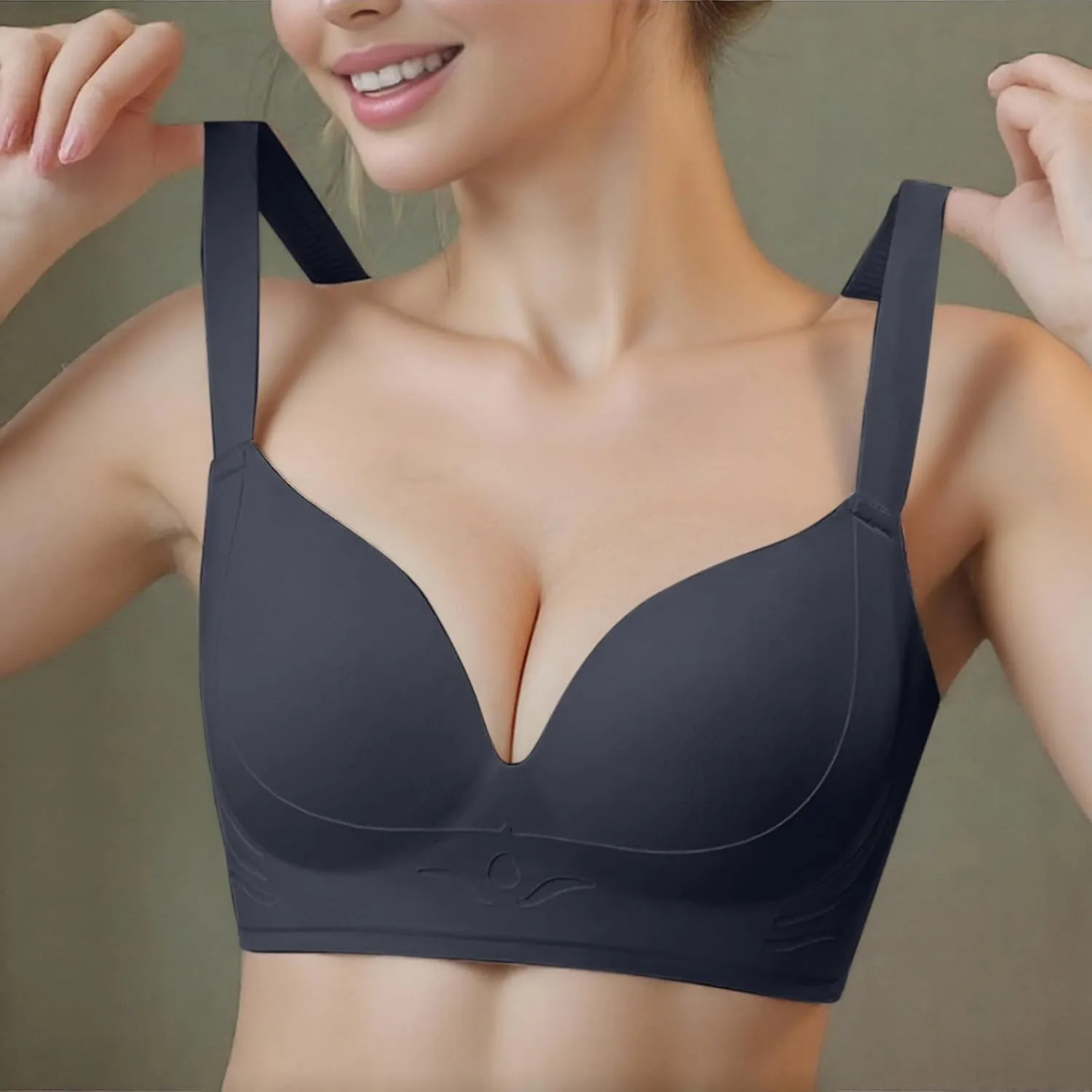 Women's Large Breast Revealing Small Underwear Thin Anti Sagging Wireless Bra Tan Bra for Women