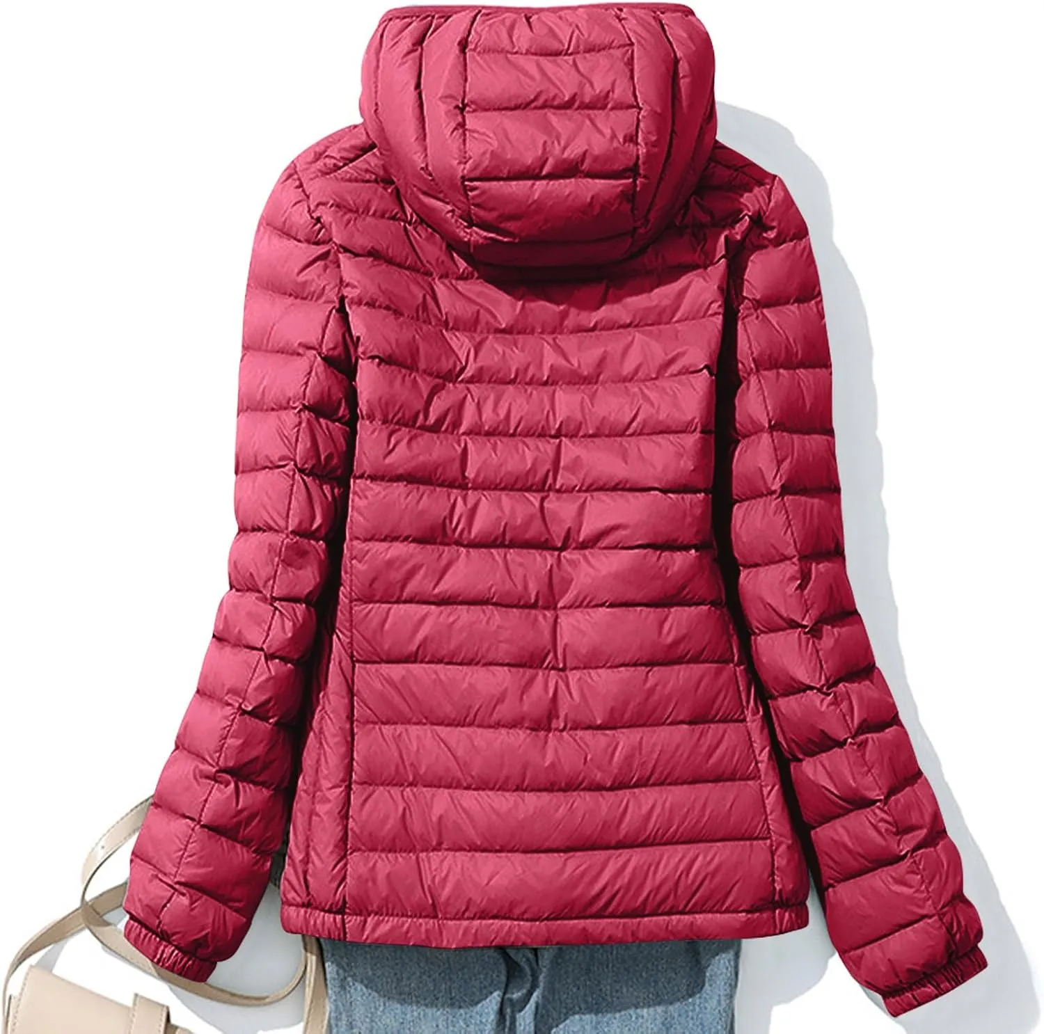 Women's Lightweight Puffer Coats Quilted Down Jacket Warm Winter Jacket Long Sleeve Full Zip Packable Hooded Jackets