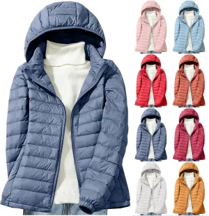 Women's Lightweight Puffer Coats Quilted Down Jacket Warm Winter Jacket Long Sleeve Full Zip Packable Hooded Jackets
