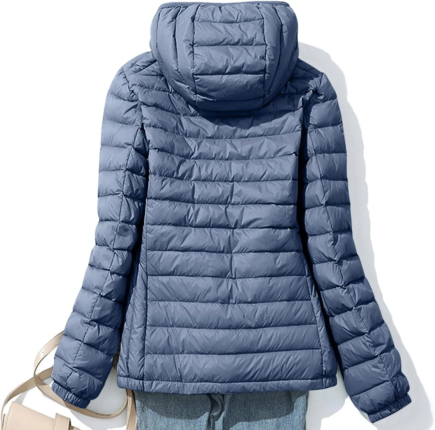 Women's Lightweight Puffer Coats Quilted Down Jacket Warm Winter Jacket Long Sleeve Full Zip Packable Hooded Jackets