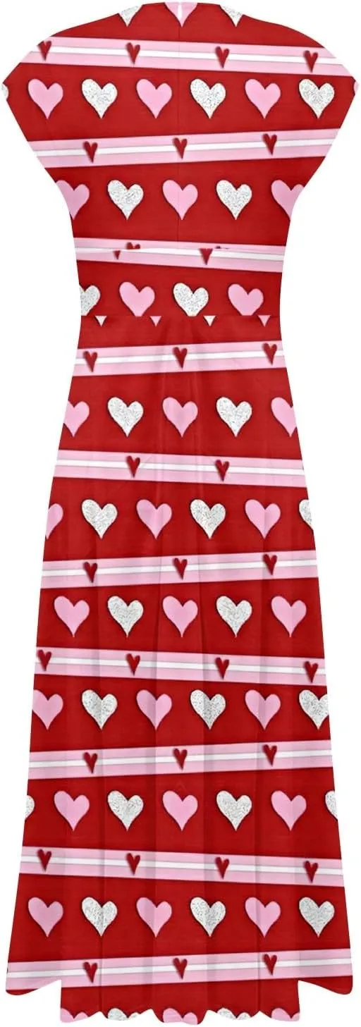 Women's Long Casual Dress Spring Summer Short Sleeve V-Neck Waist Retraction Printed Dress Fashion