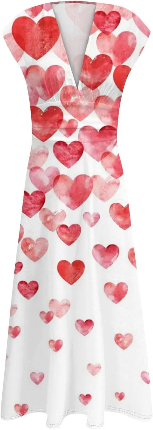 Women's Long Casual Dress Spring Summer Short Sleeve V-Neck Waist Retraction Printed Dress Fashion