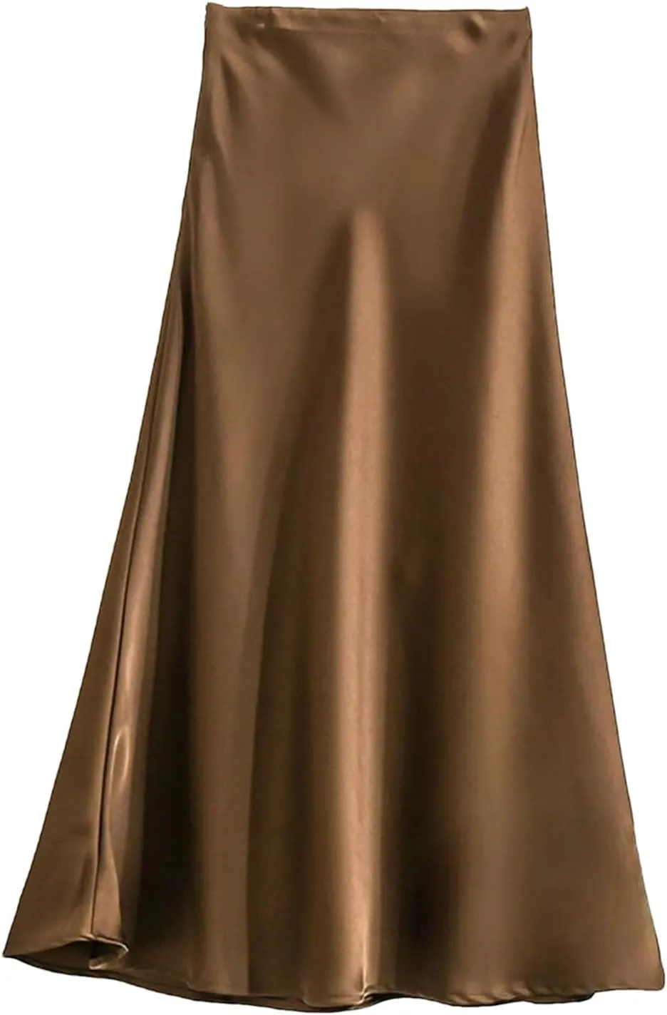 Women's Long Skirt Fashion Satin Skirt Office Lady Elastic Waist Solid Silk A-LINE Skirt