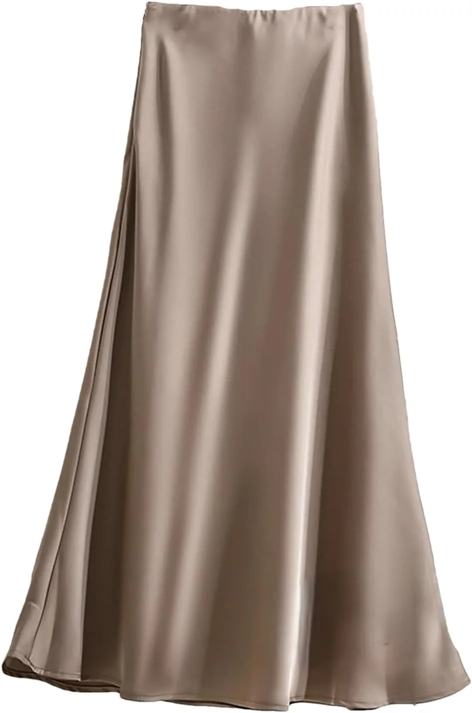 Women's Long Skirt Fashion Satin Skirt Office Lady Elastic Waist Solid Silk A-LINE Skirt
