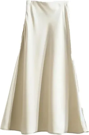 Women's Long Skirt Fashion Satin Skirt Office Lady Elastic Waist Solid Silk A-LINE Skirt