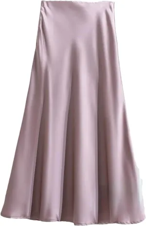 Women's Long Skirt Fashion Satin Skirt Office Lady Elastic Waist Solid Silk A-LINE Skirt