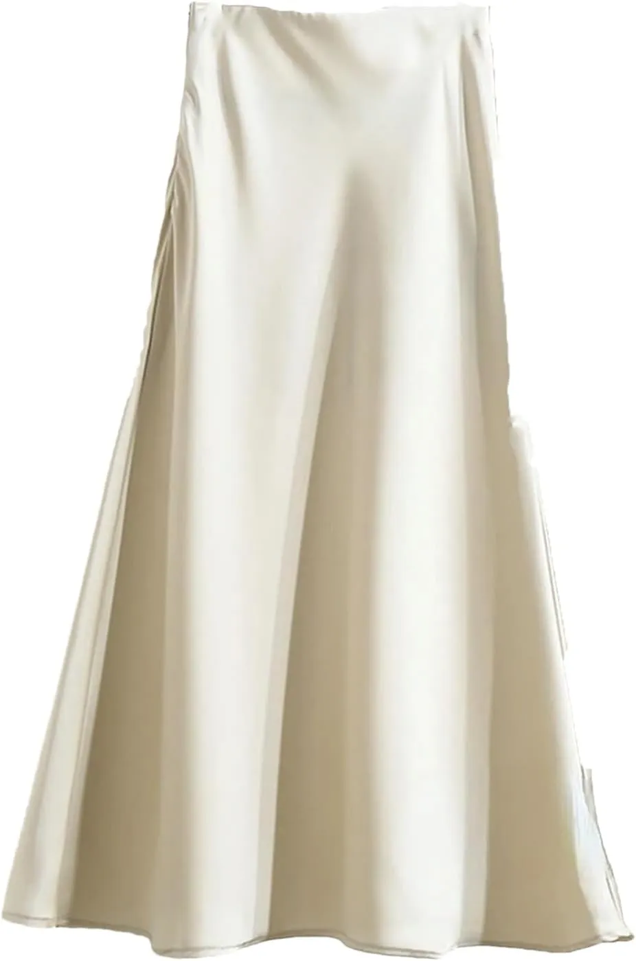 Women's Long Skirt Fashion Satin Skirt Office Lady Elastic Waist Solid Silk A-LINE Skirt