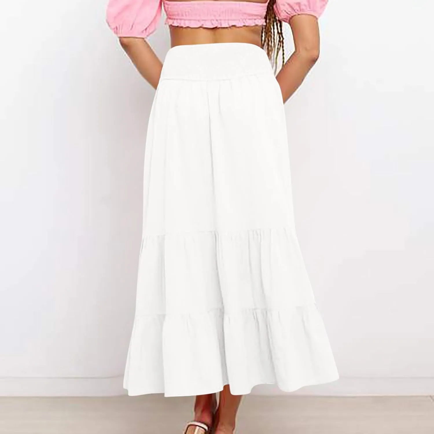 Women's Long Skirts A Line Summer Maxi Skirts High Waisted Tiered Boho Flowy Skirts Beach Vacation Casual Skirts