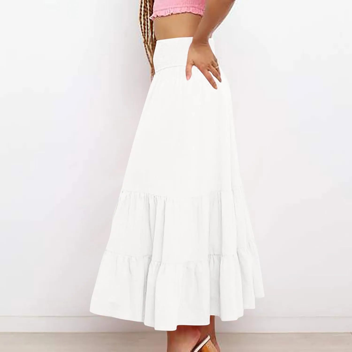 Women's Long Skirts A Line Summer Maxi Skirts High Waisted Tiered Boho Flowy Skirts Beach Vacation Casual Skirts