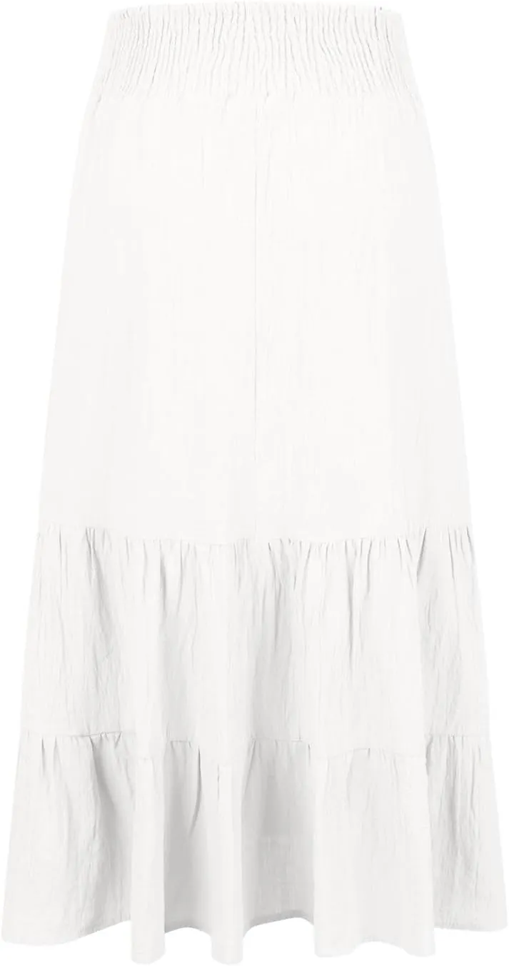 Women's Long Skirts A Line Summer Maxi Skirts High Waisted Tiered Boho Flowy Skirts Beach Vacation Casual Skirts