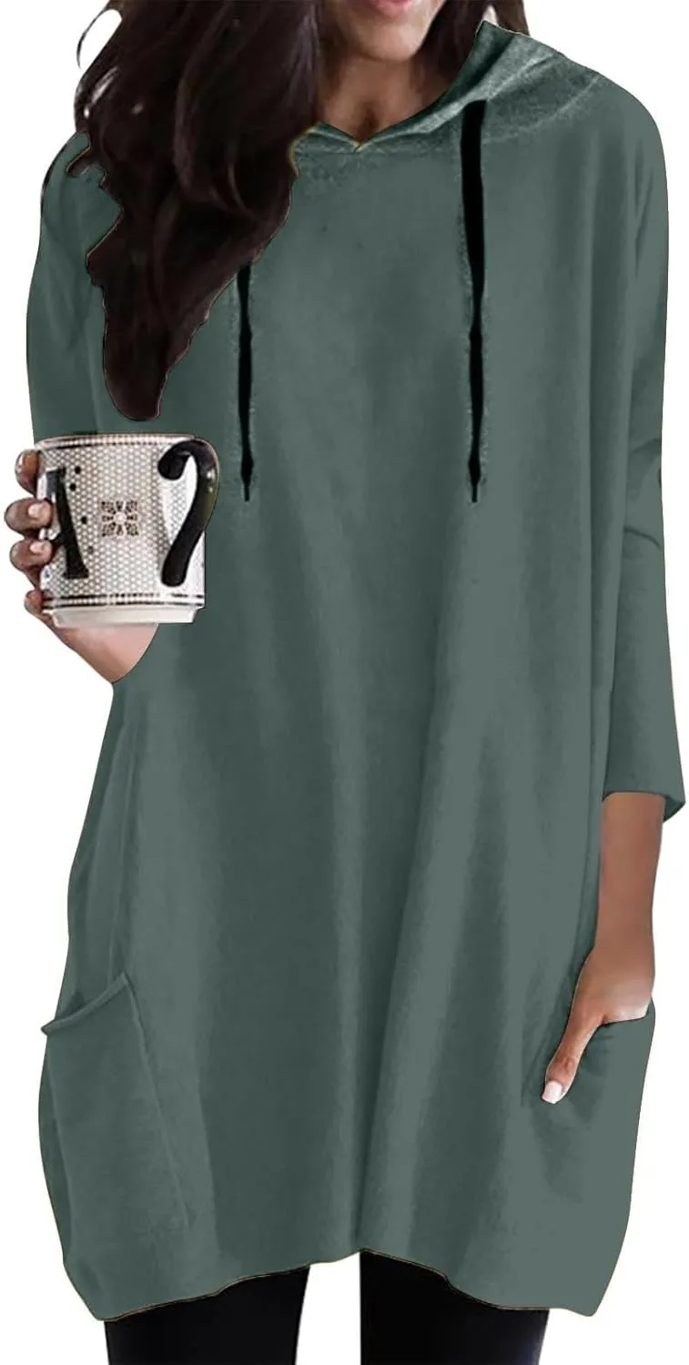 Women's Long-Sleeve Hooded Mini Sweatshirt Dress Oversized Sweatshirts with Pocket Hoodies Pullover Fall Outfits 2024