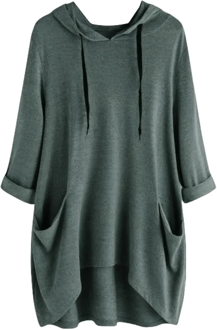 Women's Long-Sleeve Hooded Mini Sweatshirt Dress Oversized Sweatshirts with Pocket Hoodies Pullover Fall Outfits 2024