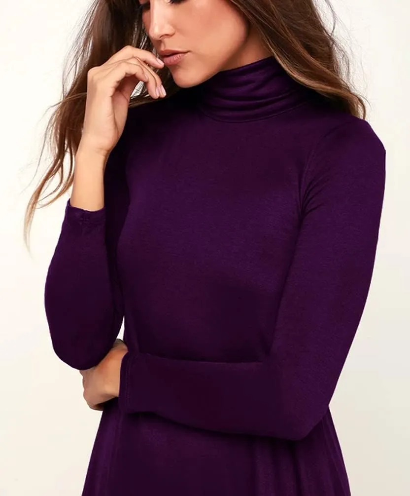 Women's Long Sleeve Turtleneck Casual Loose T-Shirt Dresses