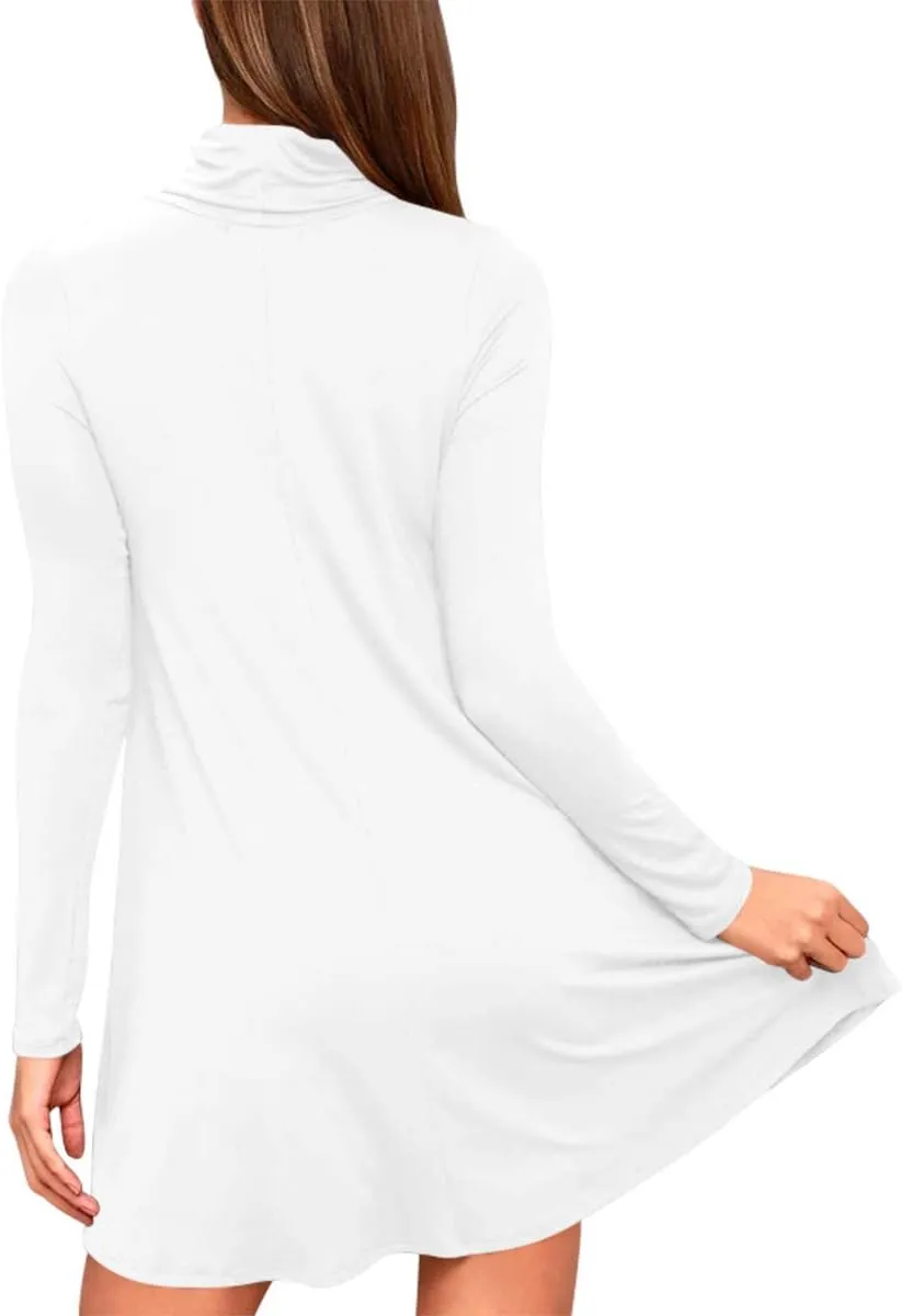 Women's Long Sleeve Turtleneck Casual Loose T-Shirt Dresses