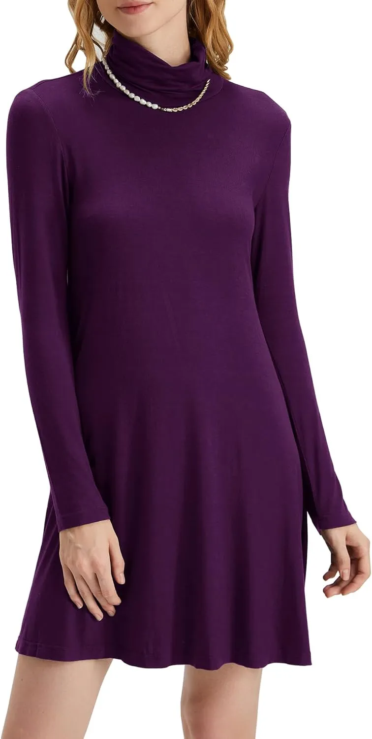 Women's Long Sleeve Turtleneck Casual Loose T-Shirt Dresses