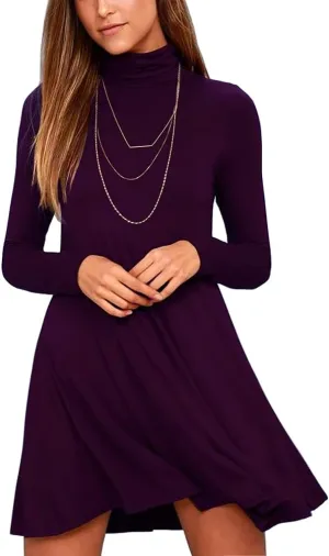 Women's Long Sleeve Turtleneck Casual Loose T-Shirt Dresses