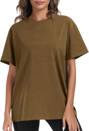 Womens Oversized T Shirts Summer Tops Short Sleeve Cotton Crewneck Tshirt Loose Workout Casual Plain Basic Tee