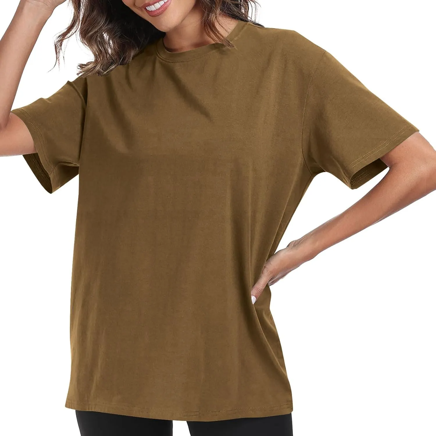 Womens Oversized T Shirts Summer Tops Short Sleeve Cotton Crewneck Tshirt Loose Workout Casual Plain Basic Tee