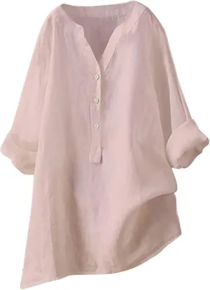 Womens Plus Size Button Down Shirt Trendy Fashion 3/4 Sleeve Crewneck Spaghetti Strap Tunic Top