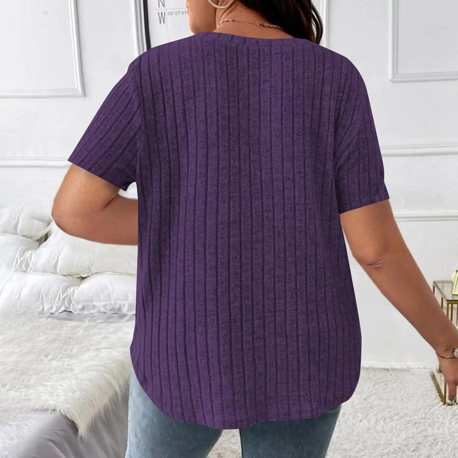 Women's Plus Size Tops Short Sleeve V Neck T Shirts Casual Loose Blouses Tunic Soft Comfortable Summer Tops