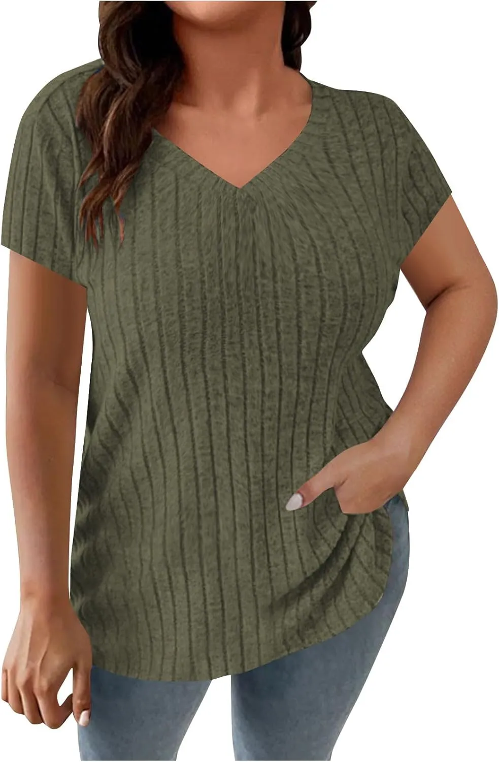 Women's Plus Size Tops Short Sleeve V Neck T Shirts Casual Loose Blouses Tunic Soft Comfortable Summer Tops