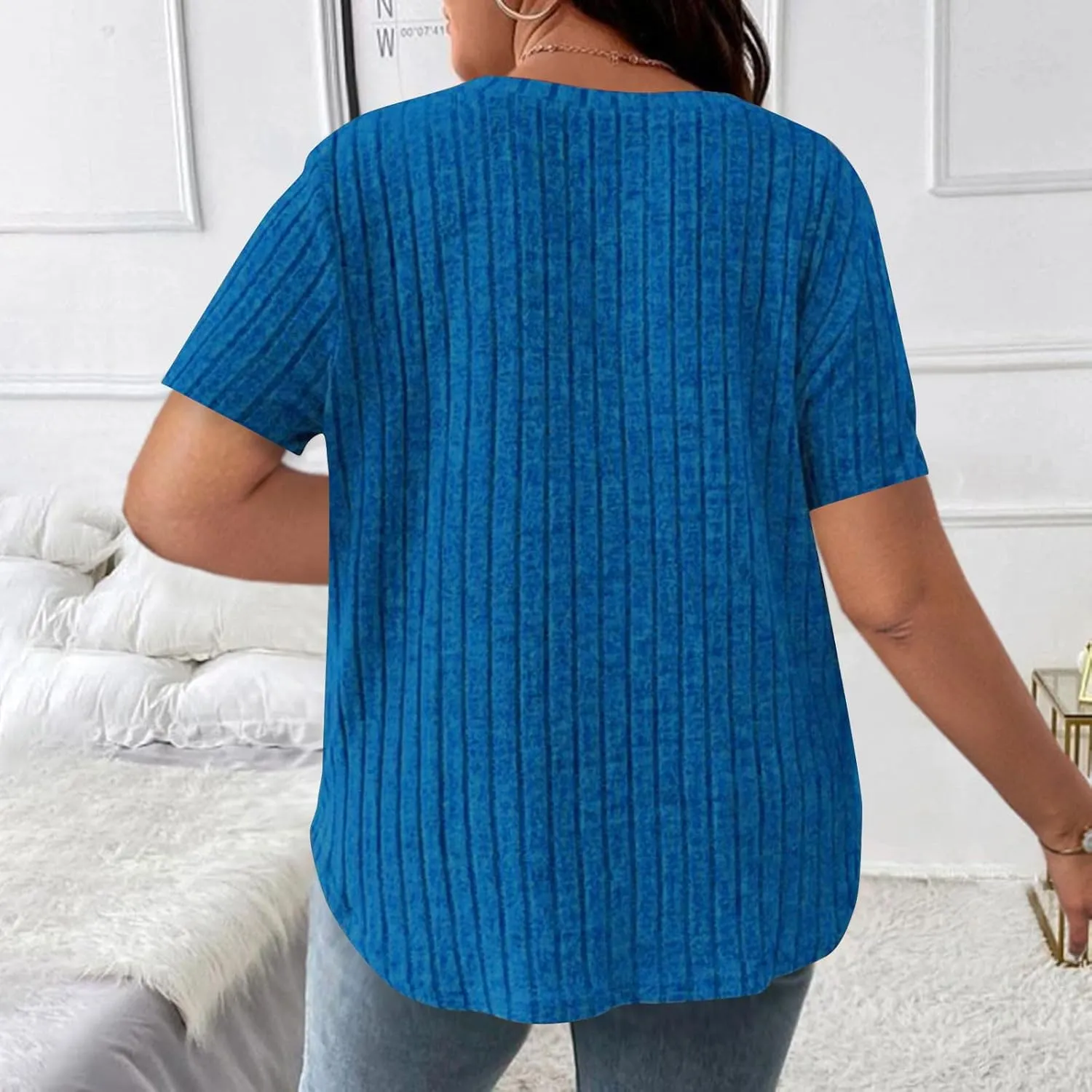 Women's Plus Size Tops Short Sleeve V Neck T Shirts Casual Loose Blouses Tunic Soft Comfortable Summer Tops